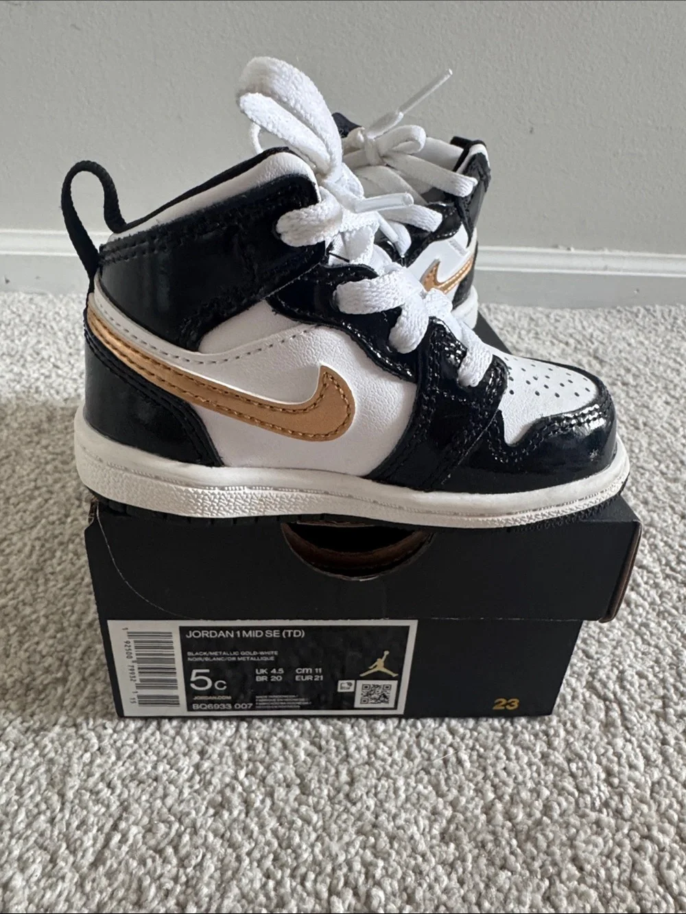 Jordan Kids' White, Black and Gold High-Top Sneakers